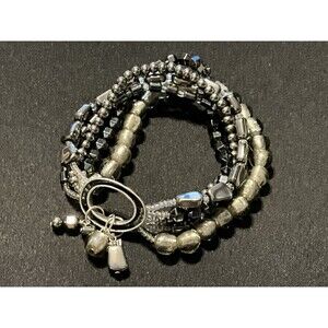 Size 7 Silpada Sterling Charms Multi Layered Stretch Bracelet.  Tight Stretch